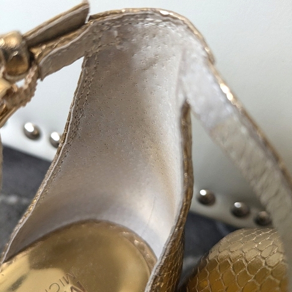Michael Kors,Gold Snake Embossed Leather Heels with MK ankle emblem - Picture 15 of 16